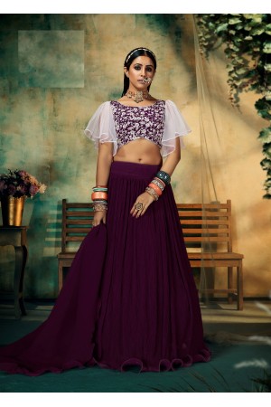 Purple & White Georgette Lehenga 